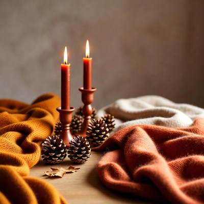 Candles and natural decor for autumn