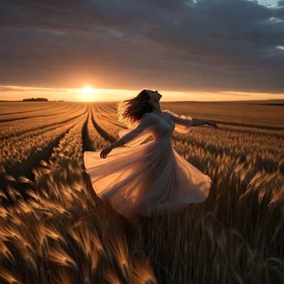 Sunset dance in a wheat field