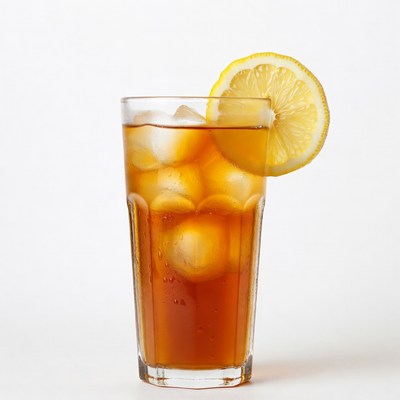 Refreshing iced tea with lemon slice