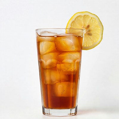 Refreshing iced tea with lemon slice