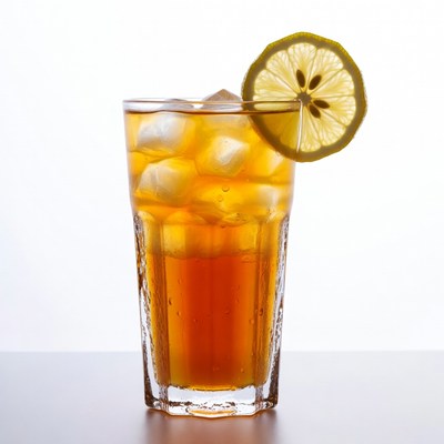 Refreshing iced tea with lemon slice