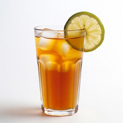 Refreshing iced tea with lemon slice
