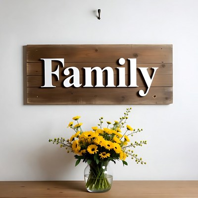 Family sign with yellow flowers