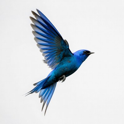 Blue bird in flight above sky