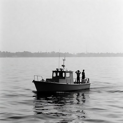 Men on boat in calm waters