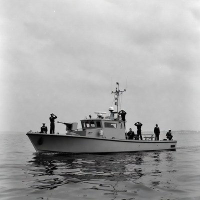 Boat with crew on open water