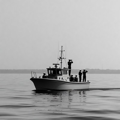 Crew on boat at sea during morning