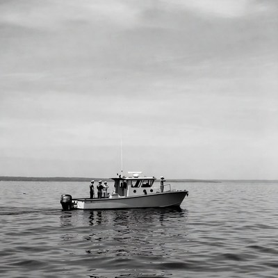 Fishing boat on calm water