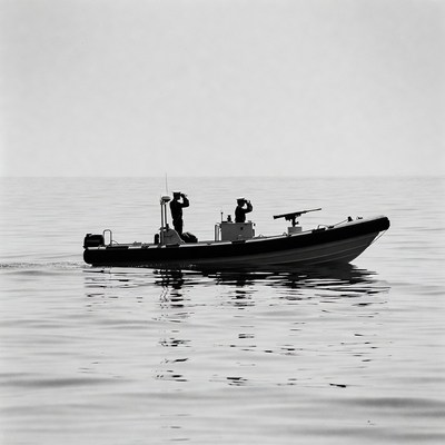 Boat on calm water with crew