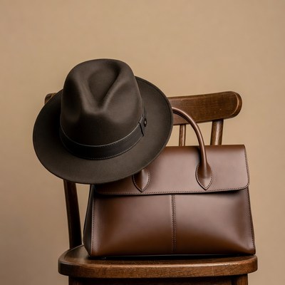 Stylish hat and bag on chair