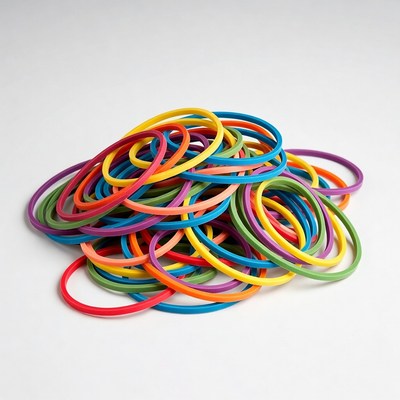 Colorful rubber bands on a surface