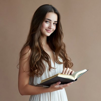 Young woman reading a book indoors