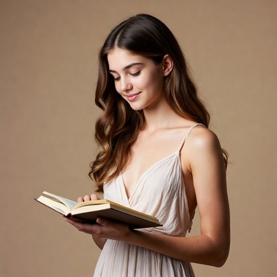Young woman reading a book indoors