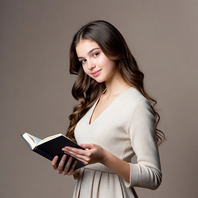 Young woman reading a book indoors