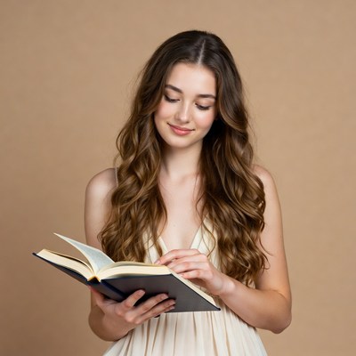 Young woman reading a book indoors