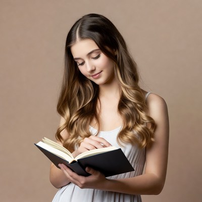 Young woman reading a book indoors