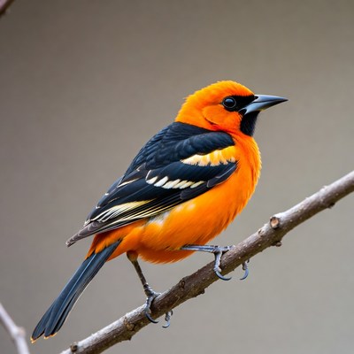 Orange bird perched on branch