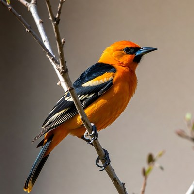 Bright orange bird perched on branch