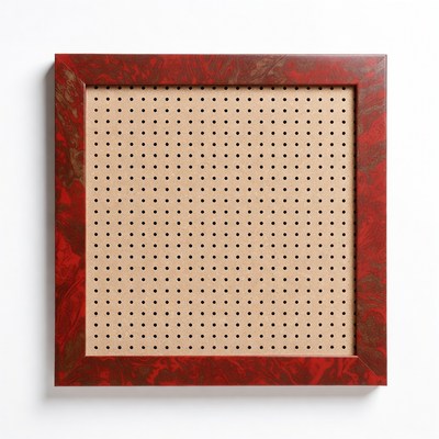 Red framed pegboard on white wall