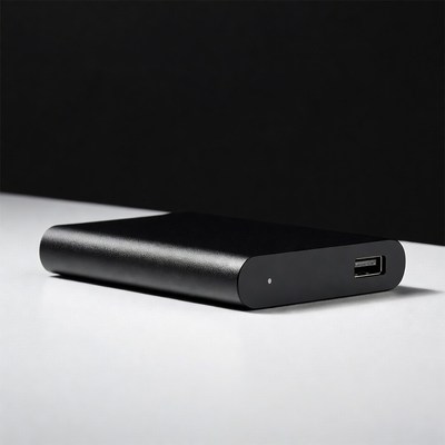 Black power bank on a table