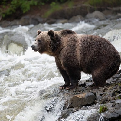 Bear near flowing river in natural setting