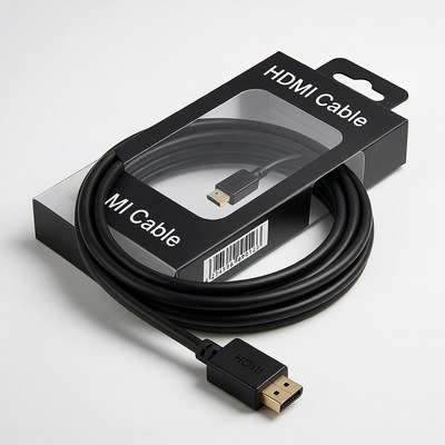 Black hdmi cable in packaging