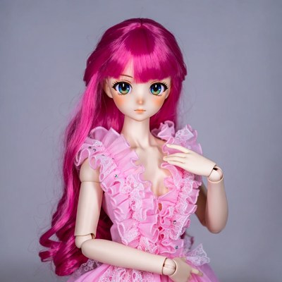 Doll in pink dress with long hair