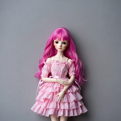 Doll in pink dress with long hair