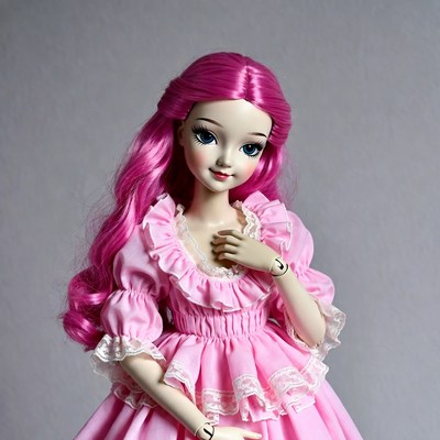 Doll with pink dress and hair