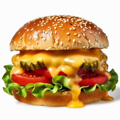 Tasty burger with cheese and vegetables