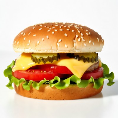 Cheeseburger with pickles and lettuce