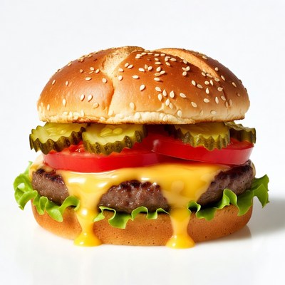 Delicious hamburger with cheese and toppings