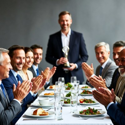 Celebration of achievement at dinner