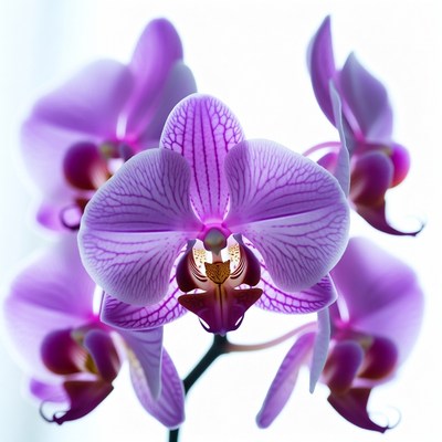 Purple orchid blooms in sunlight