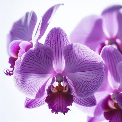 Purple orchid blossoms in bright light