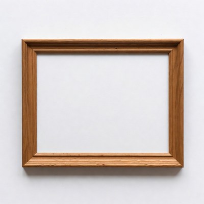 Empty wooden frame on white wall