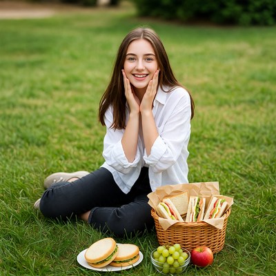 Enjoying lunch on the grass
