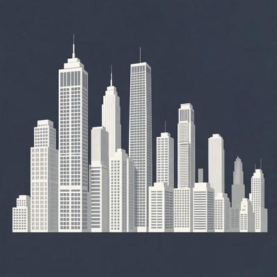 Skyline of tall buildings at night