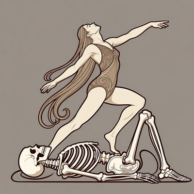Woman performing on skeleton structure