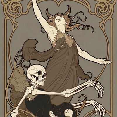 Spirit and skeleton dance together