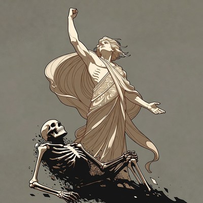 Hero overcomes death in art