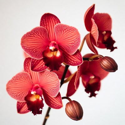 Bright red orchids in bloom
