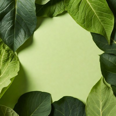 Lush green leaves surround blank space