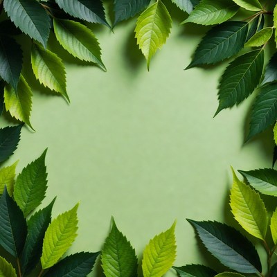 Green leaves frame on a light background