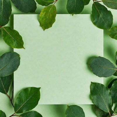 Green leaves around blank paper