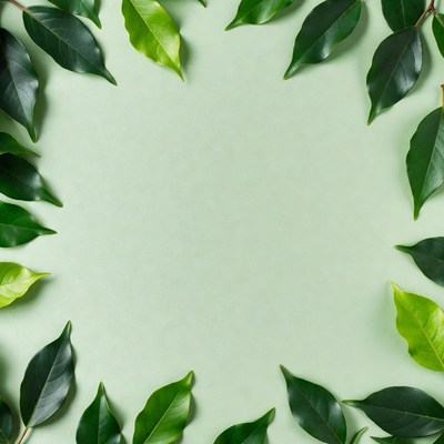 Green leaves arranged on light background