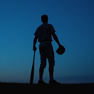 Baseball player standing at dusk