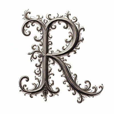 Decorative letter r design in black and white
