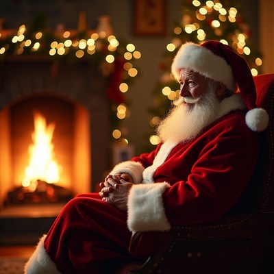 Santa sitting by the fireplace