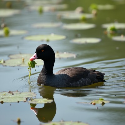 Coot foraging in a pond